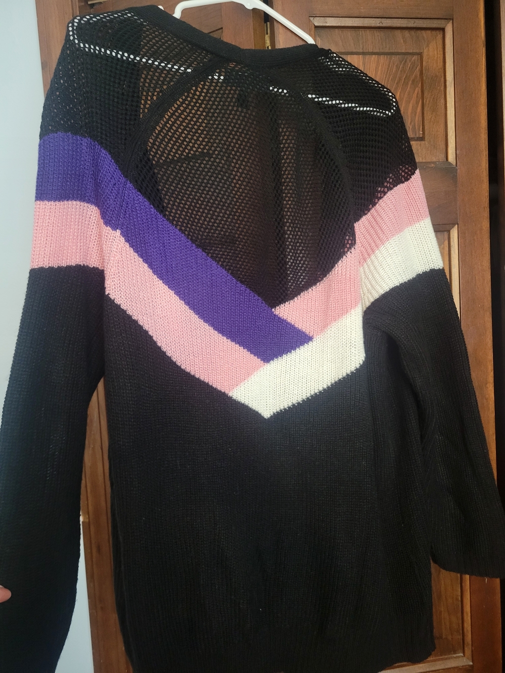 Lane Bryant Black V‑Neck Sweater with Pink, Purple & Cream Chevron